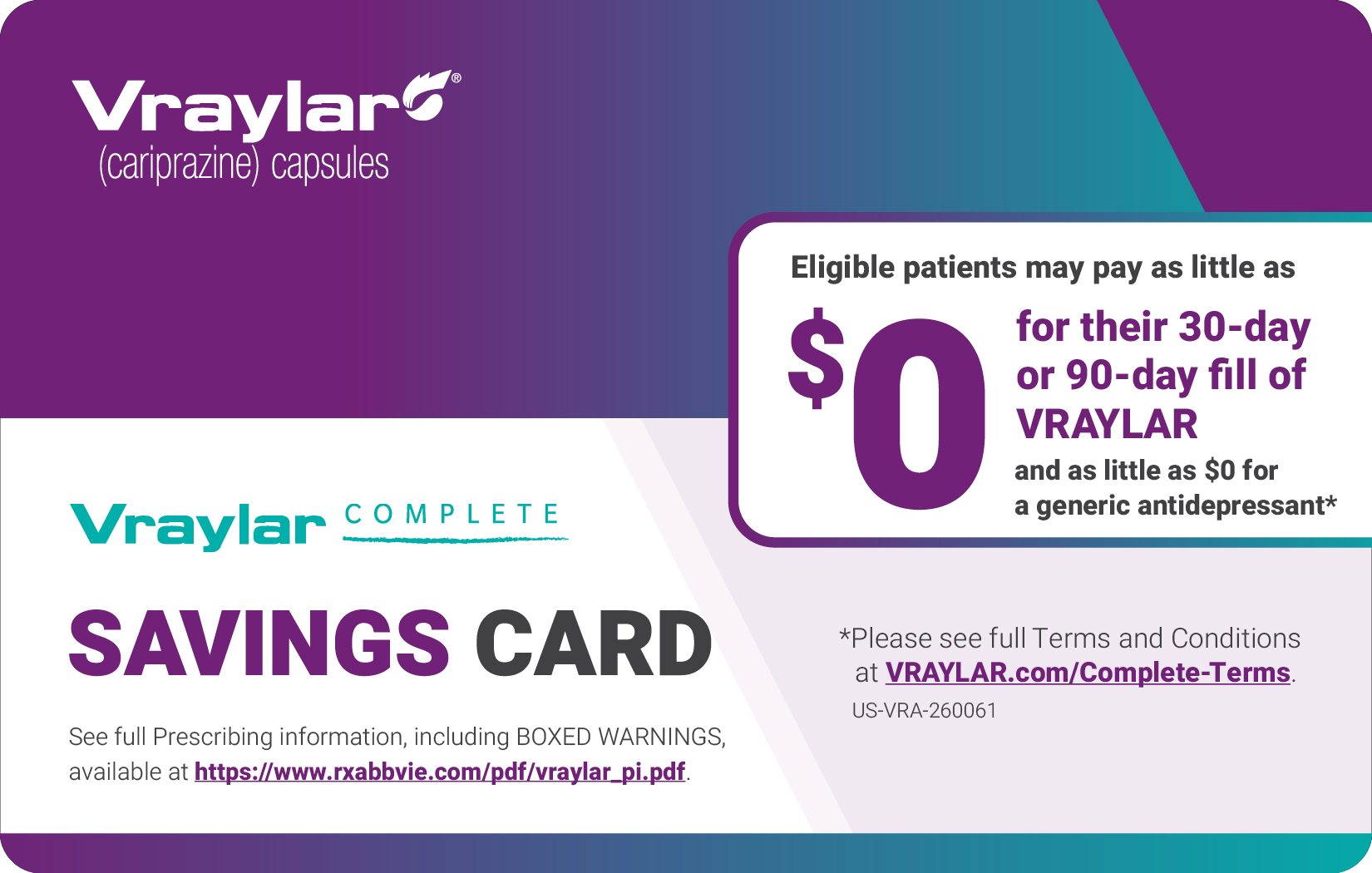 VRAYLAR Complete Promo Card